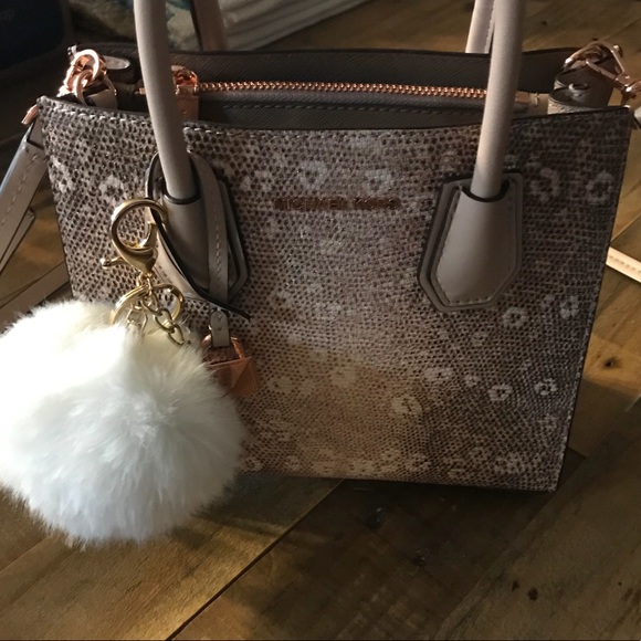 Accessories - Pom Pom Key Chain White Faux Fur Purse Charm Puff